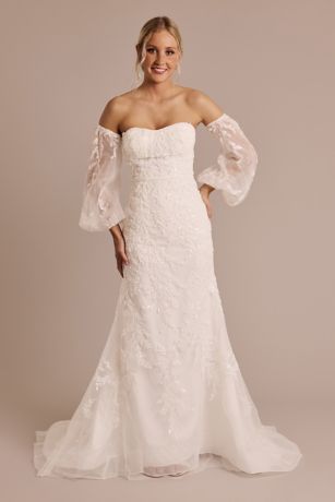 Melissa Sweet Sheath Wedding Dress with Removable Sleeves